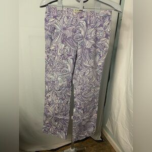 SIGRID OLSEN Purple and‎ White Leaf Print Pants SIZE 8